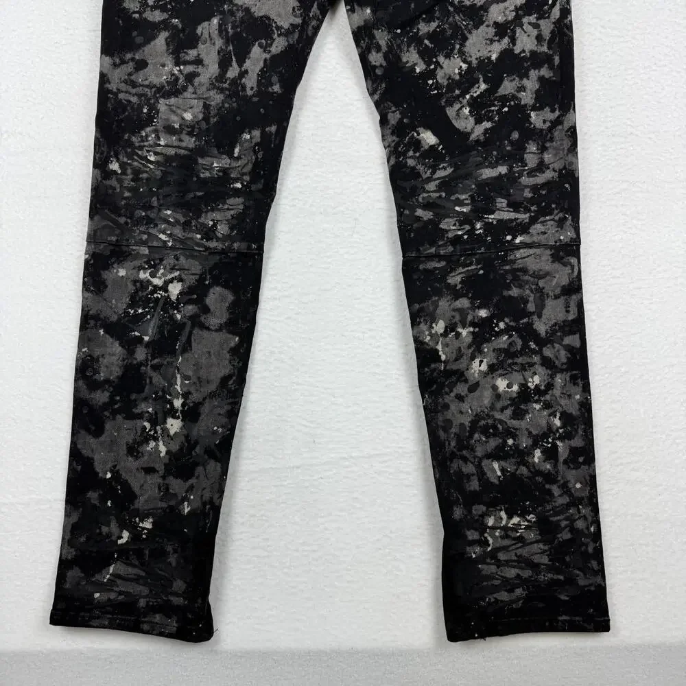 NWT MNML Men's 38x33 Slim Black Distressed Painted Stretch Zip Ankle Denim Jeans - Picture 6 of 11